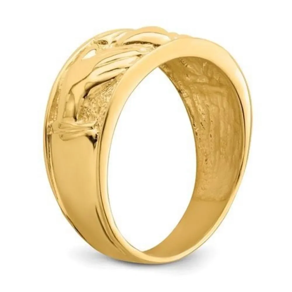 14k Gold Polished Mens Claddagh  Band